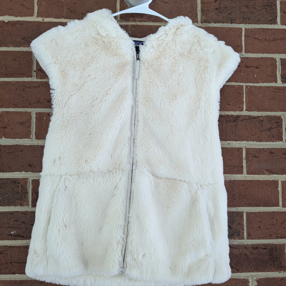 Patagonia Cream Faux Fur Vest For Kids